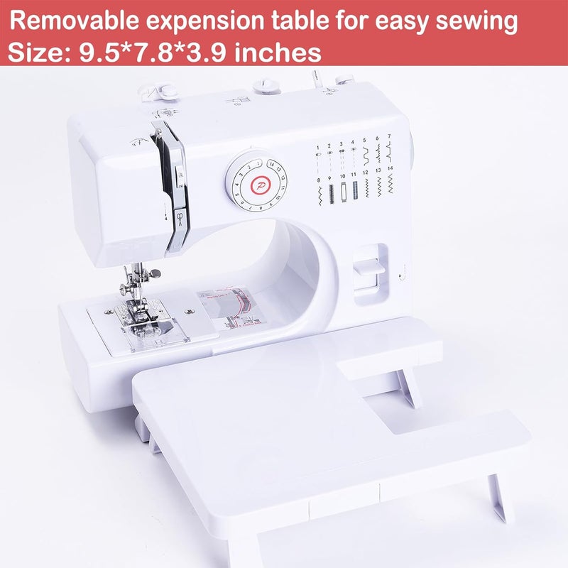 Dechow Sewing Machine for Beginners, Electric Mini Portable, 14 Built-in Stitches with Reverse Sewing, 2 Speeds Double Thread with Foot Pedal, Storage Bag, Cotton Fabric and Threads- Extension Table - Image 4